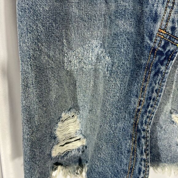 NEW Free People Denim Jean Skirt Wrap CrissCross Button Fly Distressed Size 25 - Picture 2 of 5